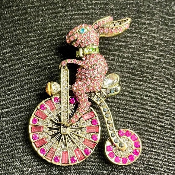 Jewelry - Sparkling Rhinestone Biker Bunny Brooch Cute Alloy Lapel Pin Pink & Red. NWOT